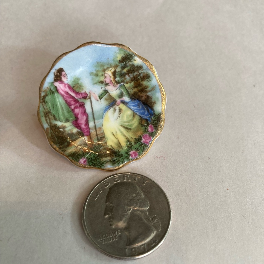 Vintage ColePort China Victorian scene brooch
